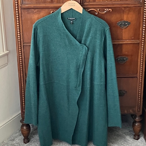 Eileen Fisher Boiled/Felted Wool Moto Asymmetrical Sweater/Jacket size 1X - Picture 12 of 12